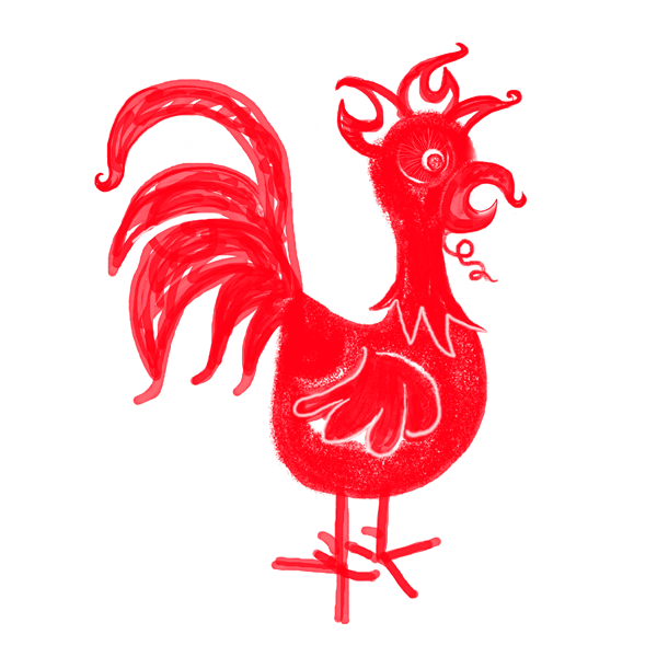 Cutouts for-website-rootie-rooster-three-purple-children--Jacklyn-Laflamme-artist-digital-art-squashed